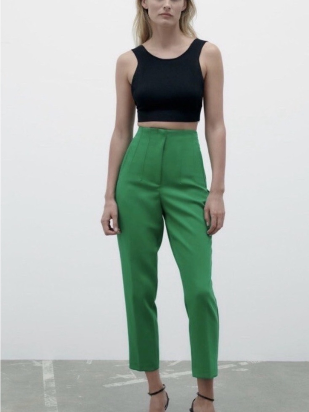 Women's Green Tailored Ponte Crop Pants